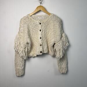 Anthropologie Chunky Knit Fringe Cardigan Sweater Woman’s Size XS/S